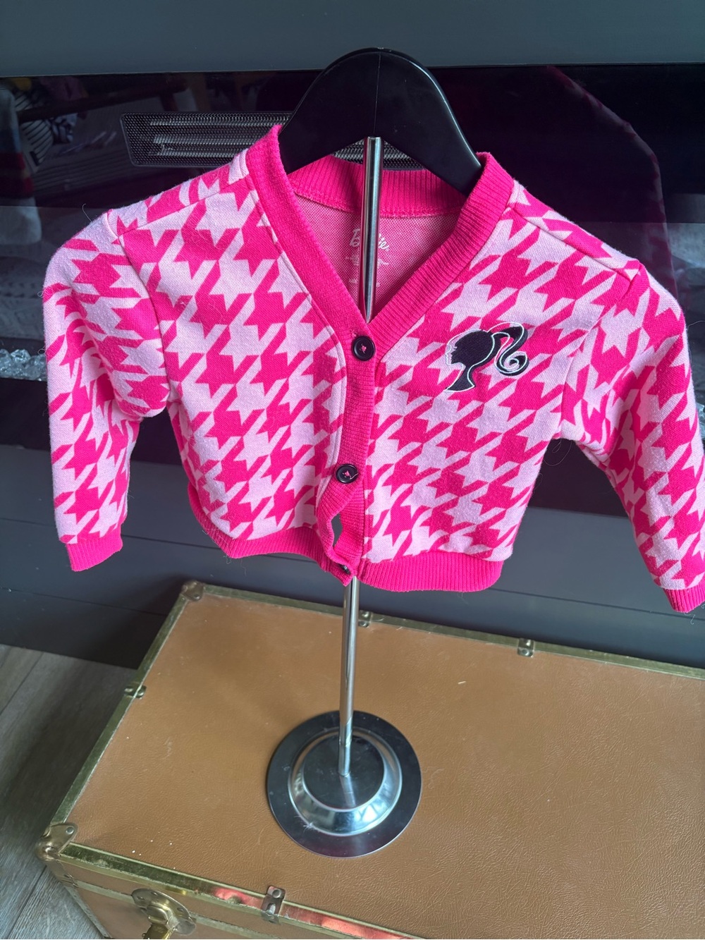 Barbie Hot Pink & Light Pink Houndstooth Knit Cardigan